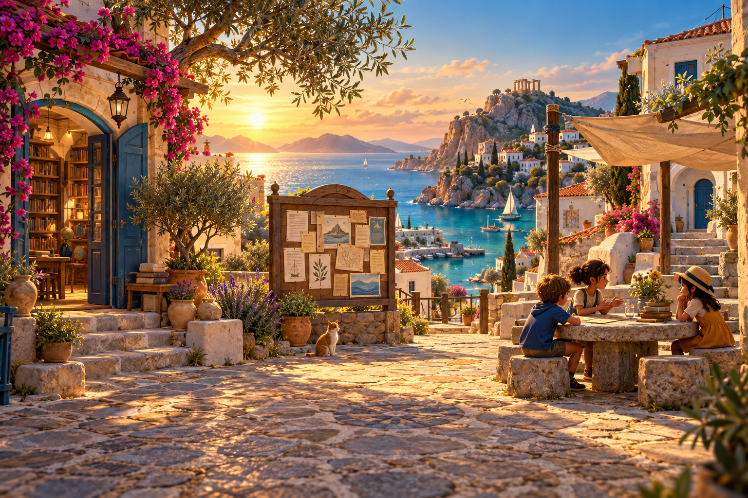 Πλατεία με βιβλιοθήκη και τραπέζι κοινοτικής συζήτησης
